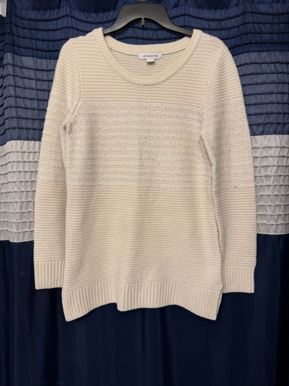 Liz Claiborne Cream Ribbed Crew Neck Sweater